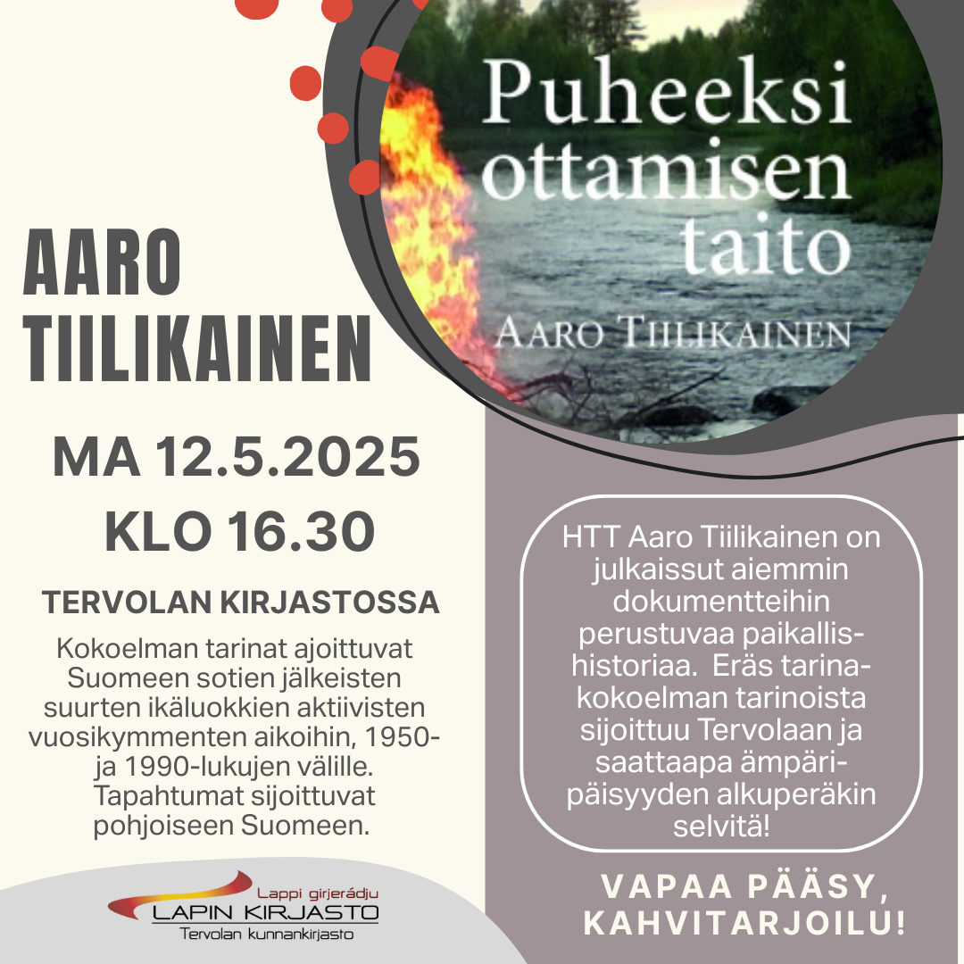 Tiilikainen_someneliö Aaro Tiilikaisen kirjailijavierailu 12.5.2025 klo 16.30 alkaen.