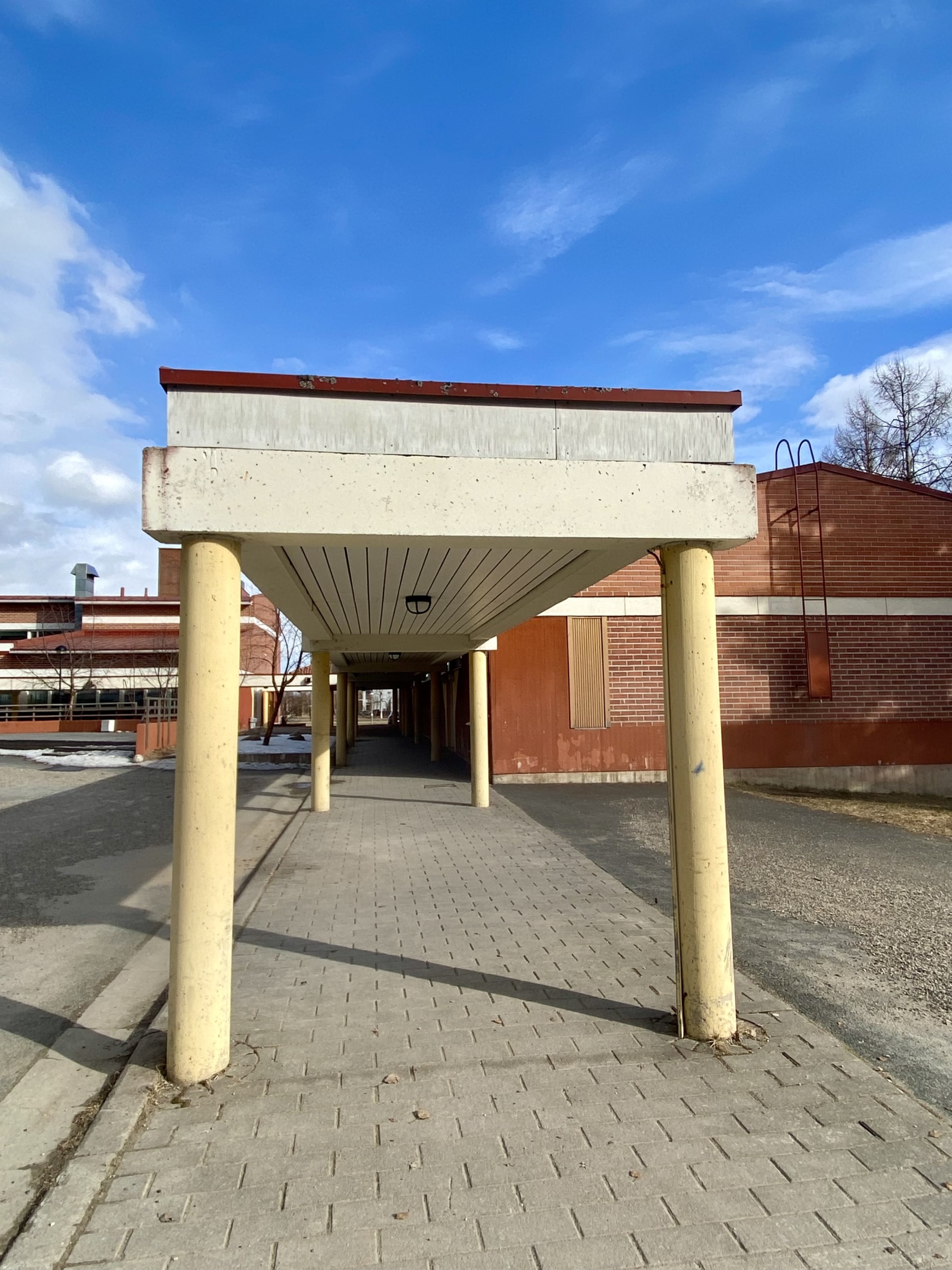 Lapinniemen koulun julkisivu on rapautunut.