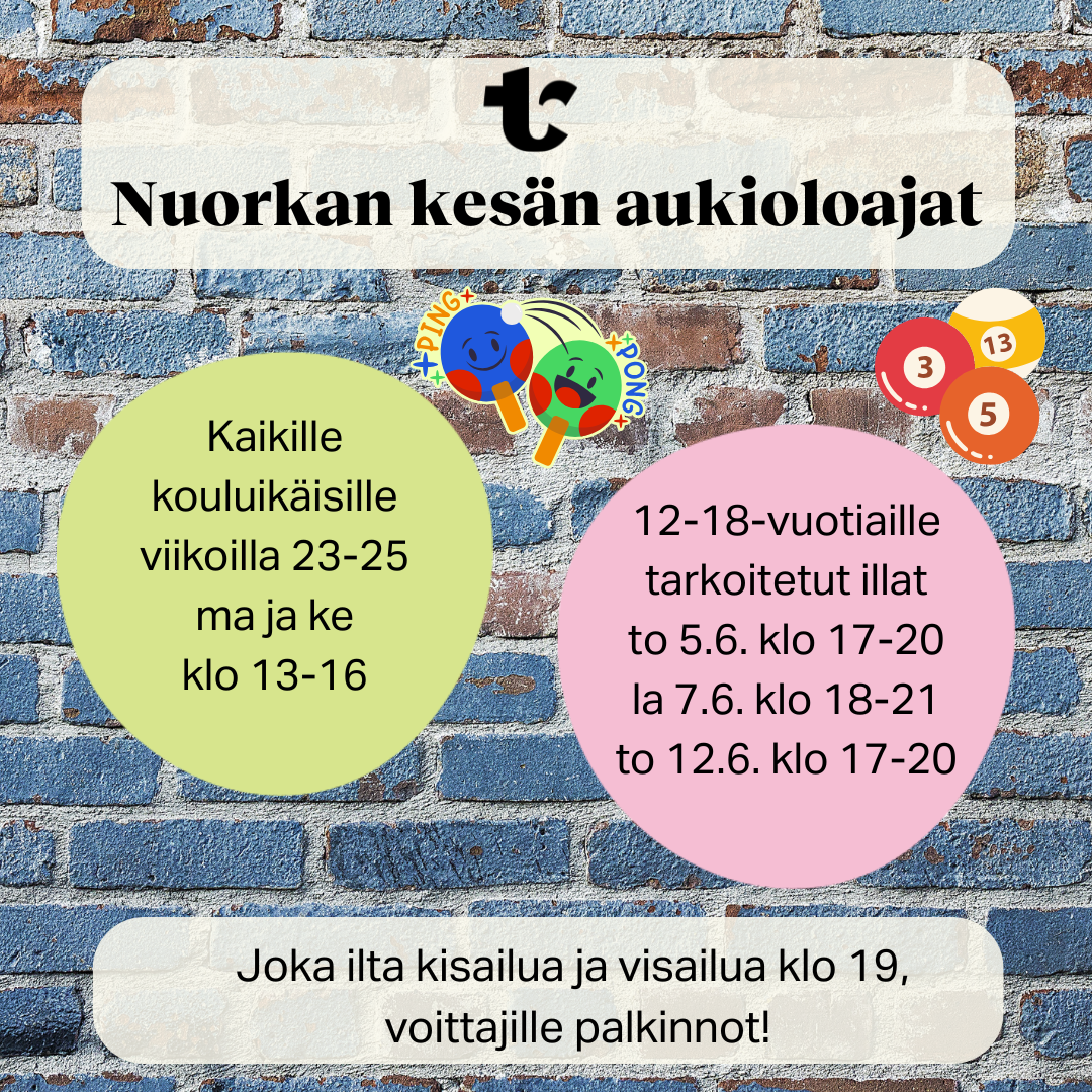 Nuorkankesä Kesän aukiolot-mainos