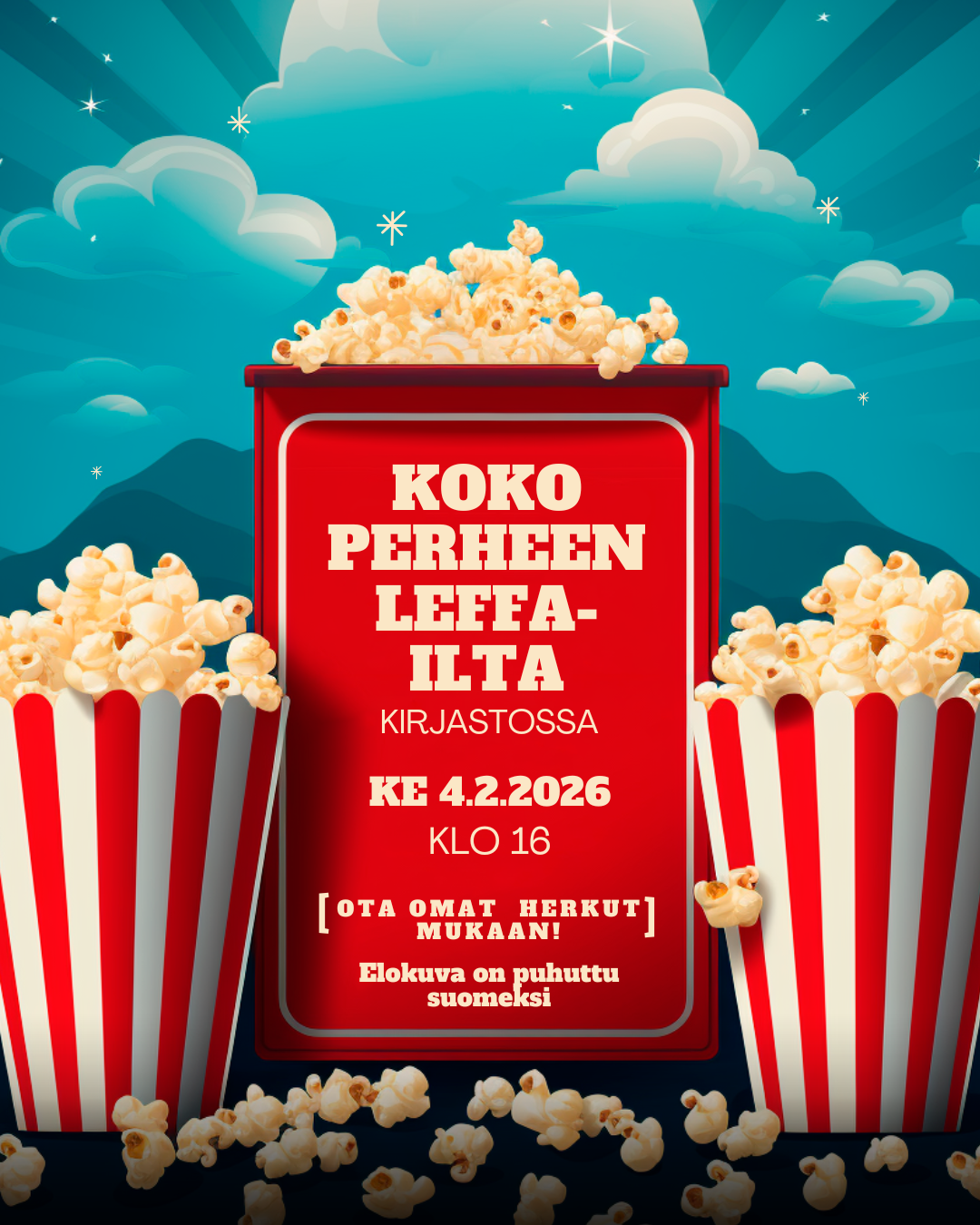 Koko perheen leffailta kirjastossa 4.2. klo 16