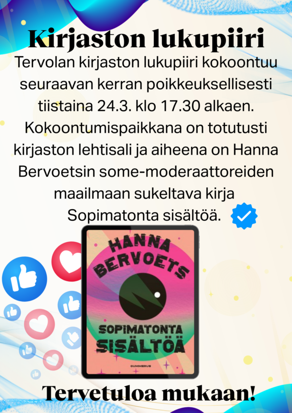 Kirjaston lukupiiri 24.3. klo 17.30 alkaen