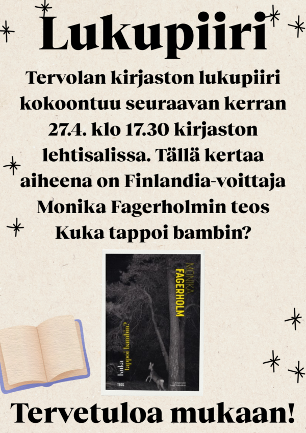 Kirjaston lukupiiri 27.4. klo 17.30