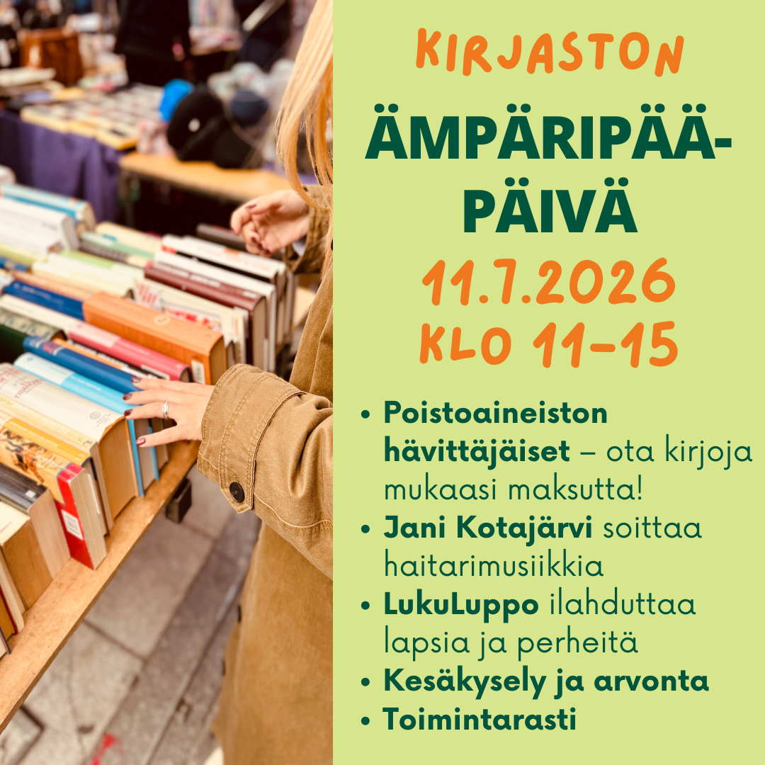 Kirjaston ämpäripääpäivän ohjelma 11.7.2026 klo 11-15