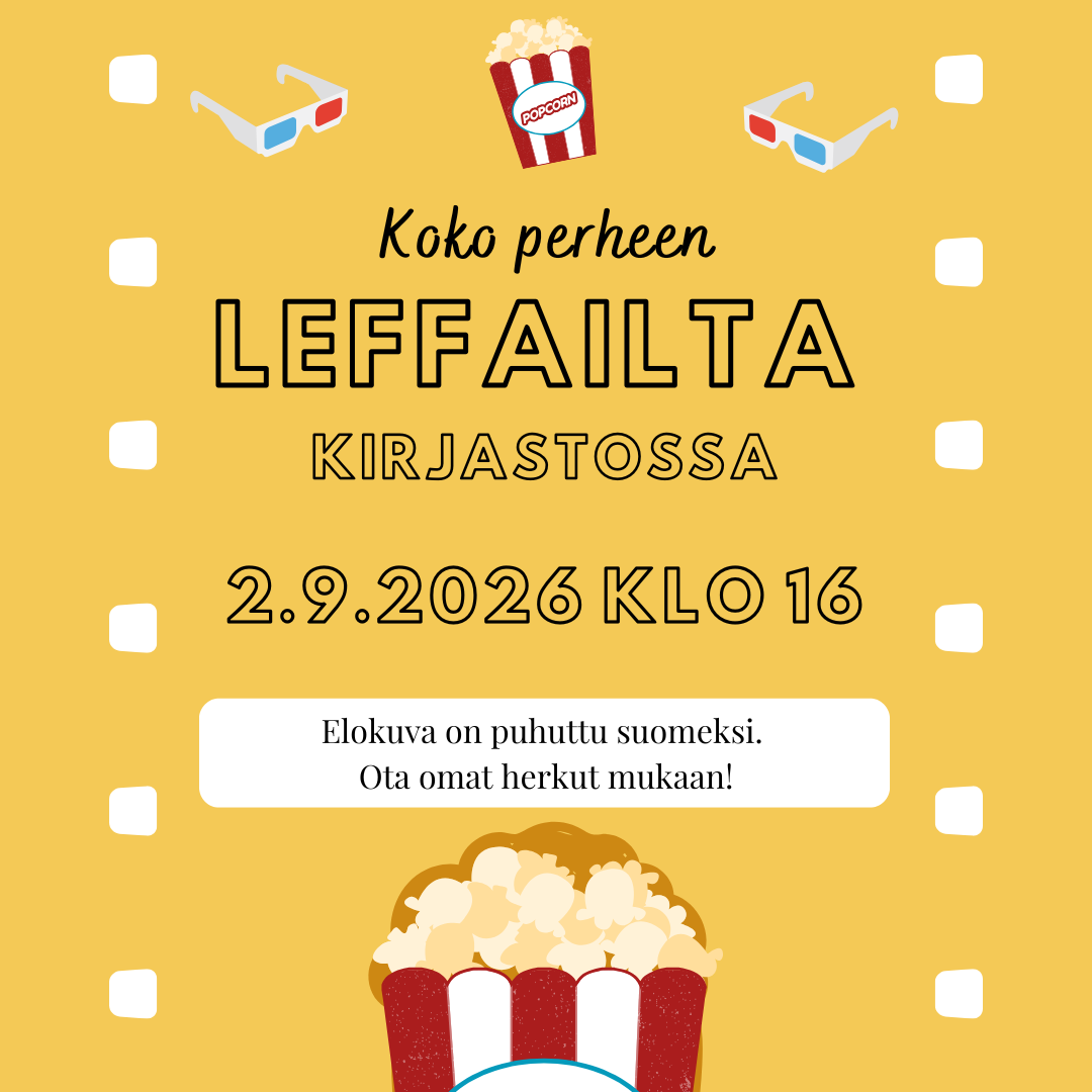 Koko perheen elokuvailta kirjastossa 2.9. klo 16