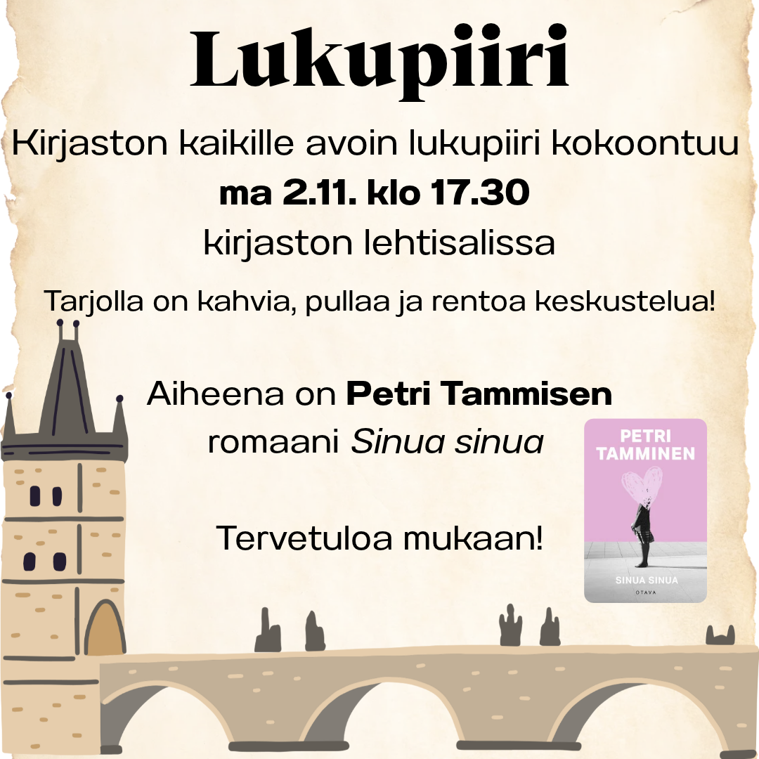 Kaikille avoin lukupiiri kirjastossa maanantaina 2.11.